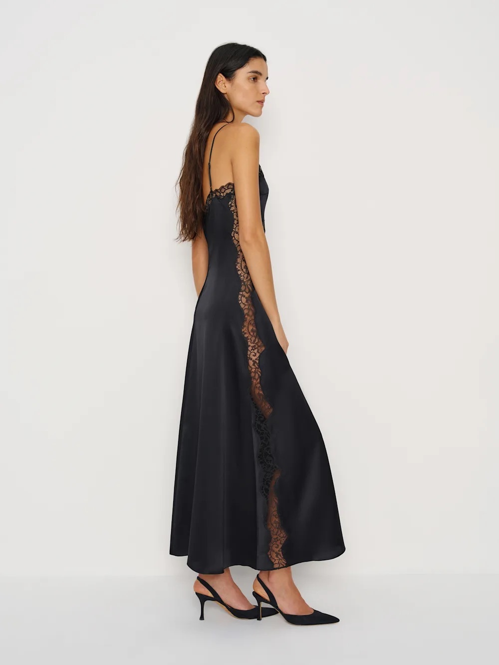 NEW NWT Reformation Ericka Silk Dress | Strappy Lace Black | Size 4 - Picture 5 of 14